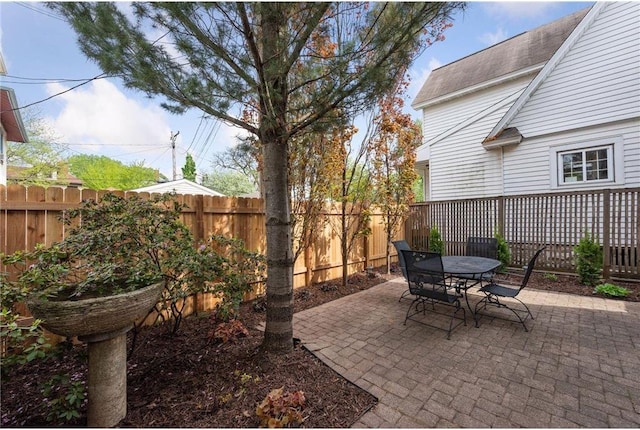 view of patio featuring outdoor dining area and a fenced backyard