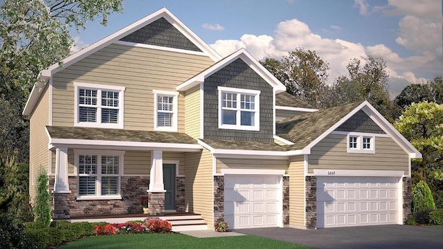 4601 Percheron Blvd, Chaska, MN 55318 - craftsman inspired home featuring a garage, aphalt driveway, and stone siding