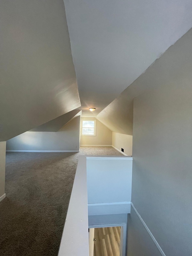 additional living space featuring lofted ceiling, carpet, and baseboards