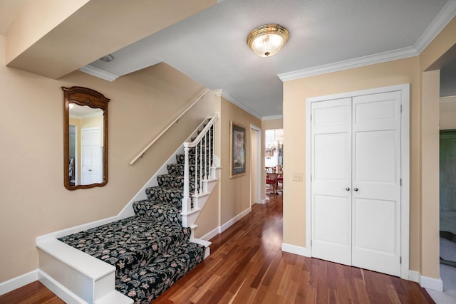 2135 Shadyview Ln N, Plymouth, MN 55447 - stairs with wood finished floors, crown molding, and baseboards