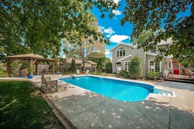 2135 Shadyview Ln N, Plymouth, MN 55447 - view of swimming pool with a gazebo, a wooden deck, and a patio