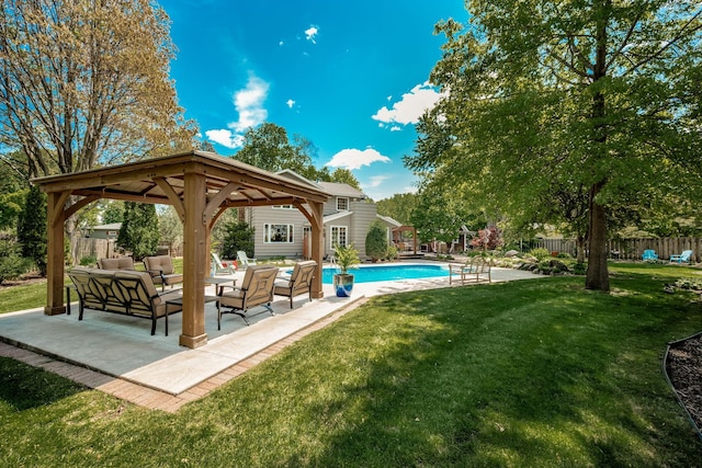 2135 Shadyview Ln N, Plymouth, MN 55447 - view of swimming pool with an outdoor living space, a gazebo, and a patio