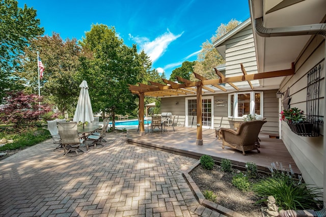 2135 Shadyview Ln N, Plymouth, MN 55447 - view of patio with a pergola, outdoor dining space, an outdoor pool, and a deck