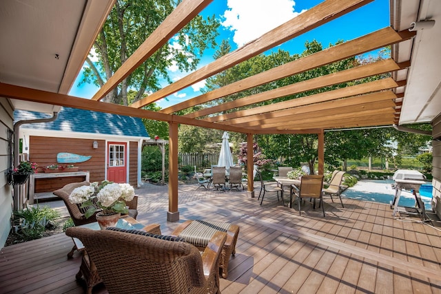 2135 Shadyview Ln N, Plymouth, MN 55447 - deck with outdoor dining space, a pergola, and grilling area