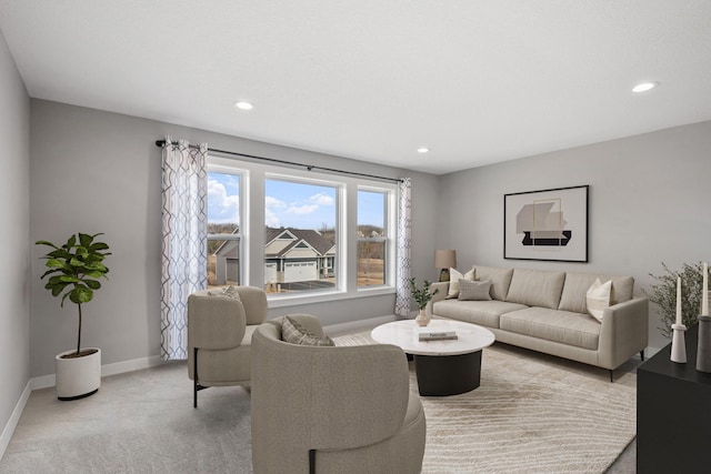 9764 Saint Andrews Dr, Elko New Market, MN 55020 - living room featuring light carpet, baseboards, and recessed lighting