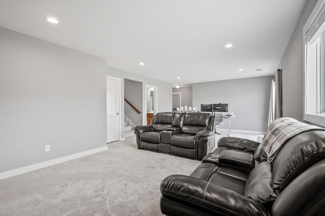 9764 Saint Andrews Dr, Elko New Market, MN 55020 - living room featuring carpet flooring, recessed lighting, stairs, and baseboards