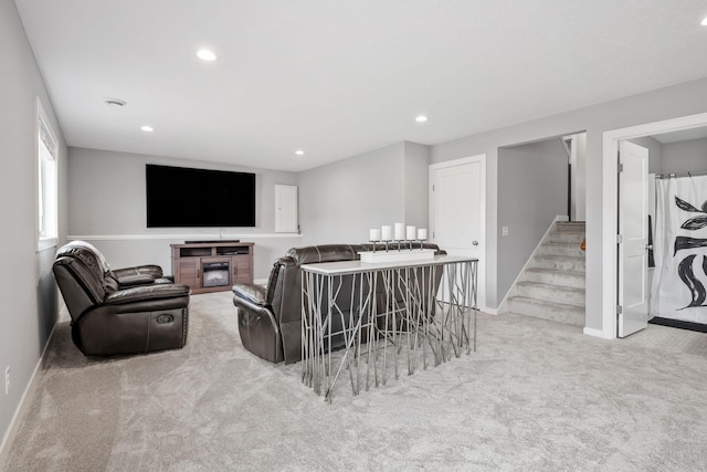 9764 Saint Andrews Dr, Elko New Market, MN 55020 - carpeted living area featuring baseboards, stairway, and recessed lighting