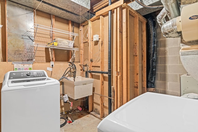 3879 Polk St NE, Columbia Heights, MN 55421 - washroom featuring washer / dryer, laundry area, and a sink