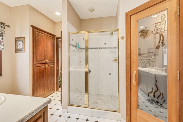 4680 152nd Ct NW, Ramsey, MN 55303 - full bath featuring vanity, a shower stall, and recessed lighting