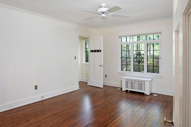 1769 Dupont Ave S Unit 1, Minneapolis, MN 55403 - empty room featuring radiator heating unit, a ceiling fan, wood finished floors, crown molding, and baseboards