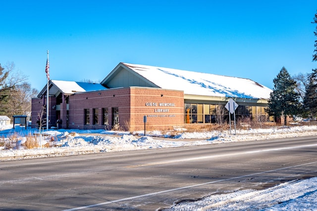 view of snow covered building