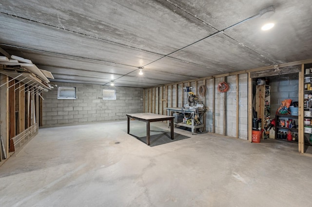 basement with concrete block wall