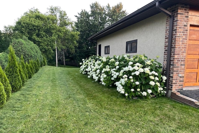 view of yard with a garage