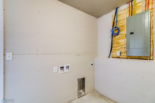 laundry area featuring washer hookup, laundry area, electric panel, and hookup for an electric dryer