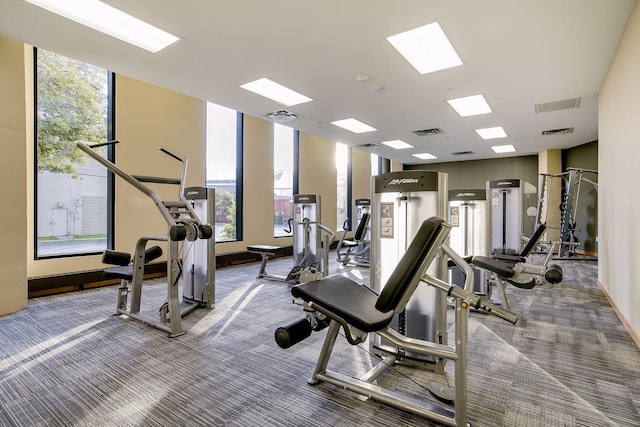 exercise room with carpet and visible vents