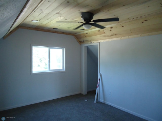 212 May Ave, Page, ND 58064 - empty room with lofted ceiling, wood ceiling, ceiling fan, carpet floors, and baseboards