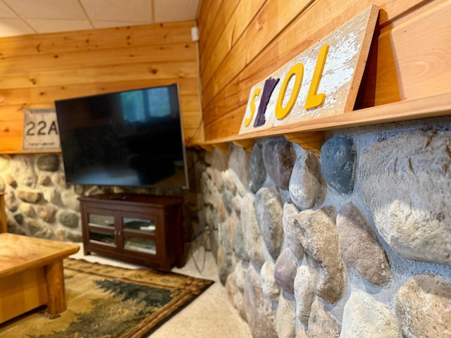 detailed view of wood walls and carpet