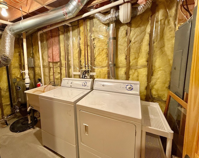 laundry room with washing machine and dryer and electric panel