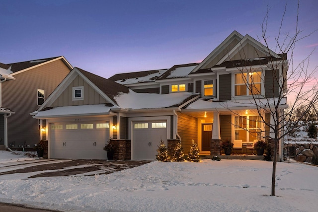 craftsman inspired home with a porch and board and batten siding