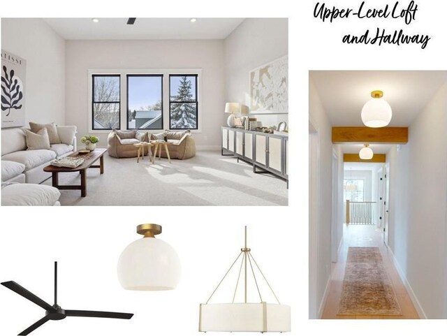 living area featuring ceiling fan and baseboards