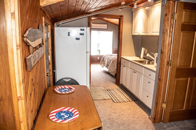 1702 Lakeshore Dr Unit 8, Lake City, MN 55041 - corridor featuring carpet, wooden ceiling, lofted ceiling, and a sink