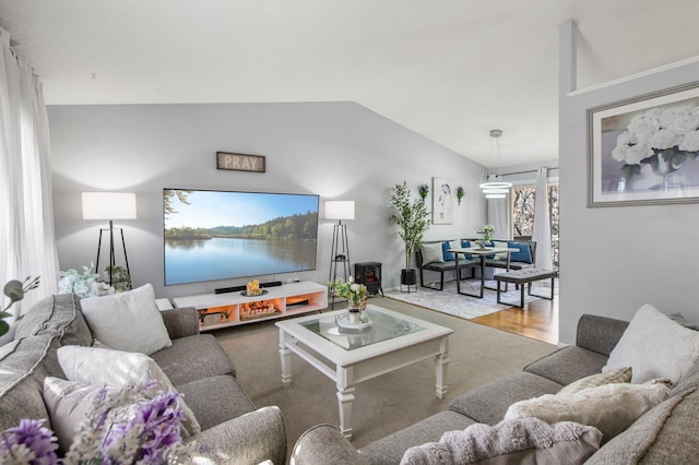 living room with vaulted ceiling