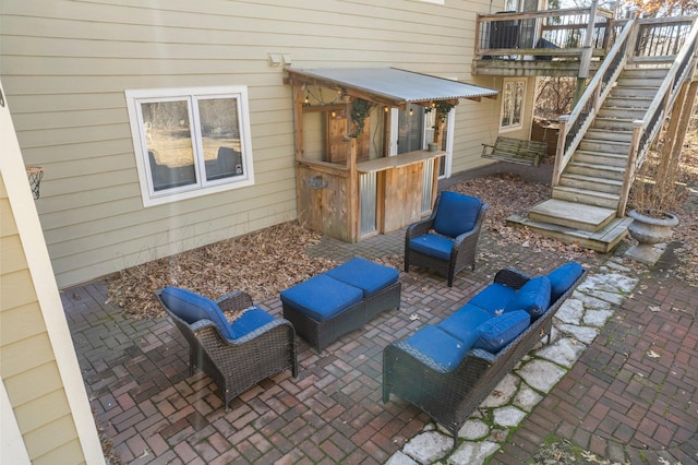 view of patio / terrace with stairway