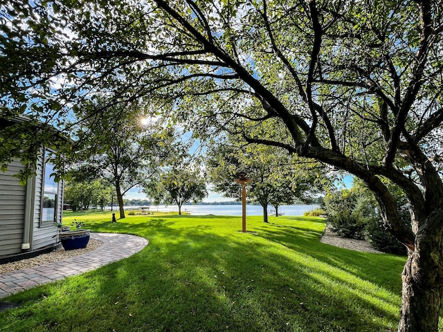 view of yard with a water view