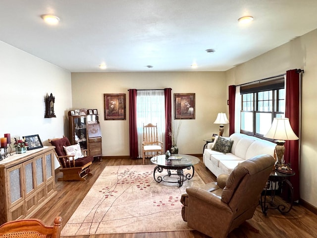 living room featuring light wood-style floors, a wealth of natural light, and baseboards