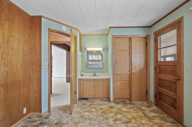 2905 Lake Blvd N, Saint Paul, MN 55109 - hallway featuring a sink, carpet, and ornamental molding