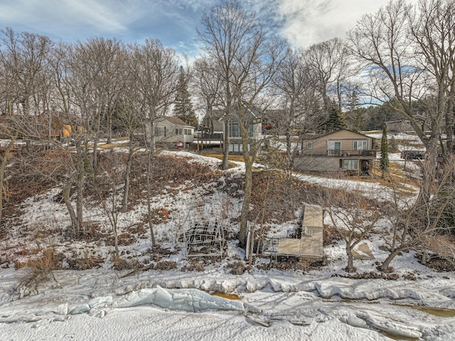 view of yard layered in snow