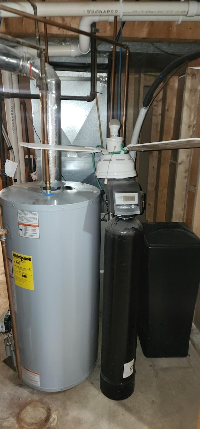 utility room featuring water heater