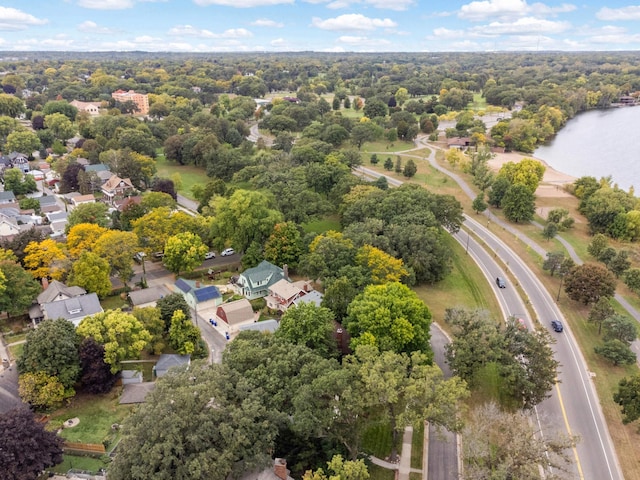 aerial view with a water view and a residential view