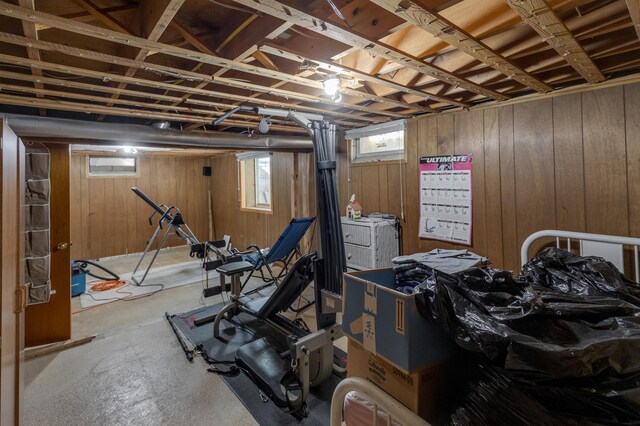 exercise area with wooden walls