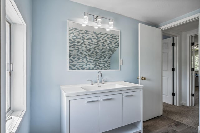 bathroom featuring wood finished floors and vanity