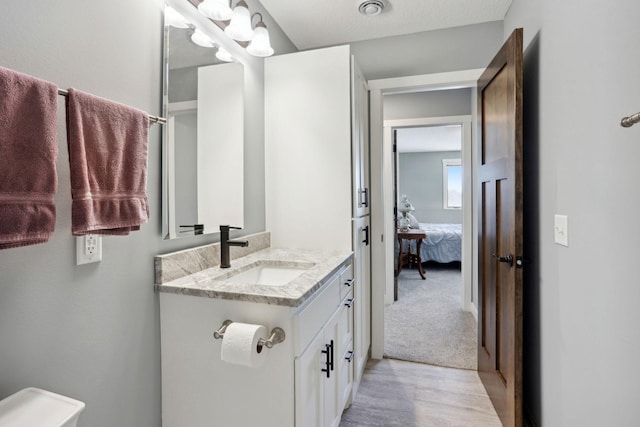 bathroom featuring visible vents, wood finished floors, and vanity