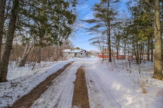 view of road featuring dirt driveway