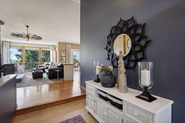 interior space featuring light tile patterned floors