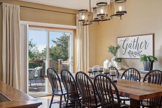 dining room with a chandelier