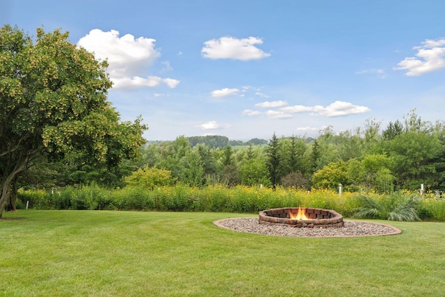 view of yard with an outdoor fire pit