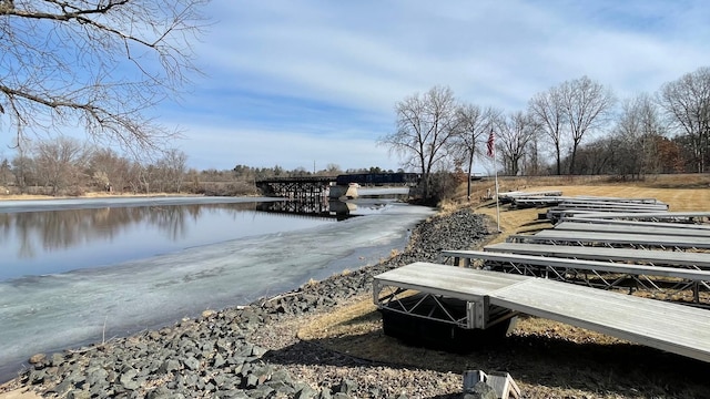 view of dock featuring a water view