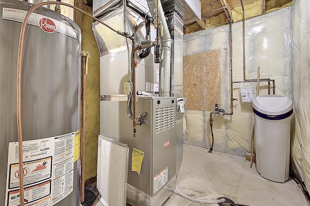 utility room with water heater and heating unit