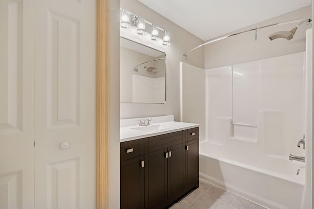 bathroom with shower / bathtub combination, vanity, and tile patterned floors