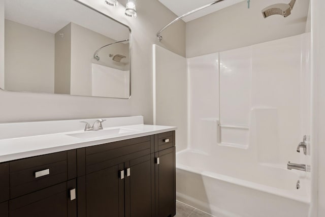 full bath with tile patterned floors, shower / washtub combination, and vanity