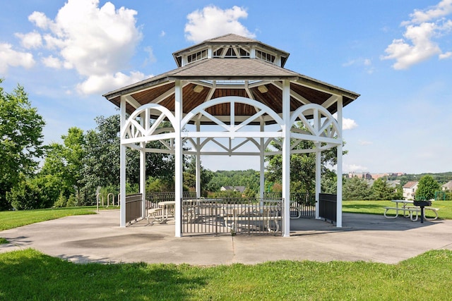 view of property's community featuring a gazebo and a lawn