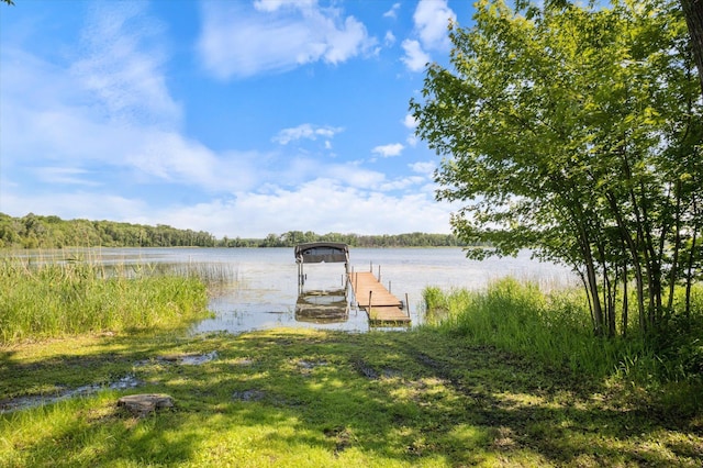 view of dock with a water view