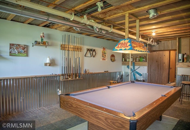 recreation room featuring carpet and billiards