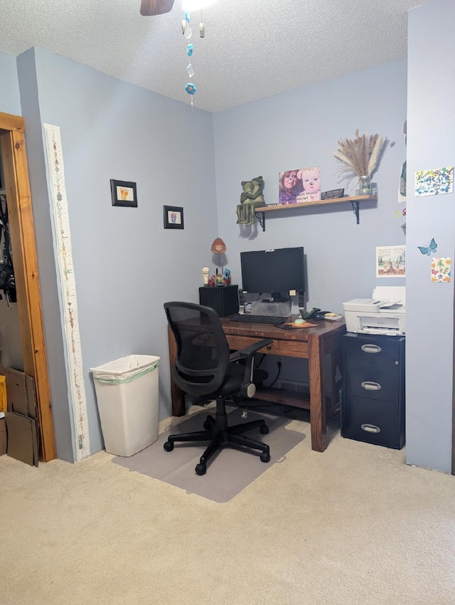 office space with carpet and a textured ceiling