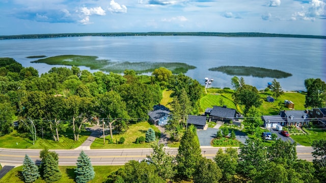 aerial view featuring a water view