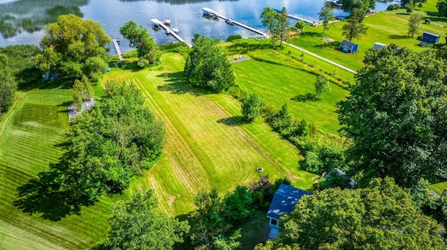 aerial view featuring a water view and a rural view